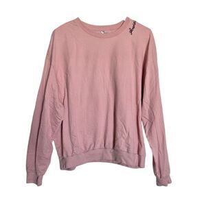 Pink Crewneck Sweatshirt Long Sleeve Pullover Casual Cozy Crop Top